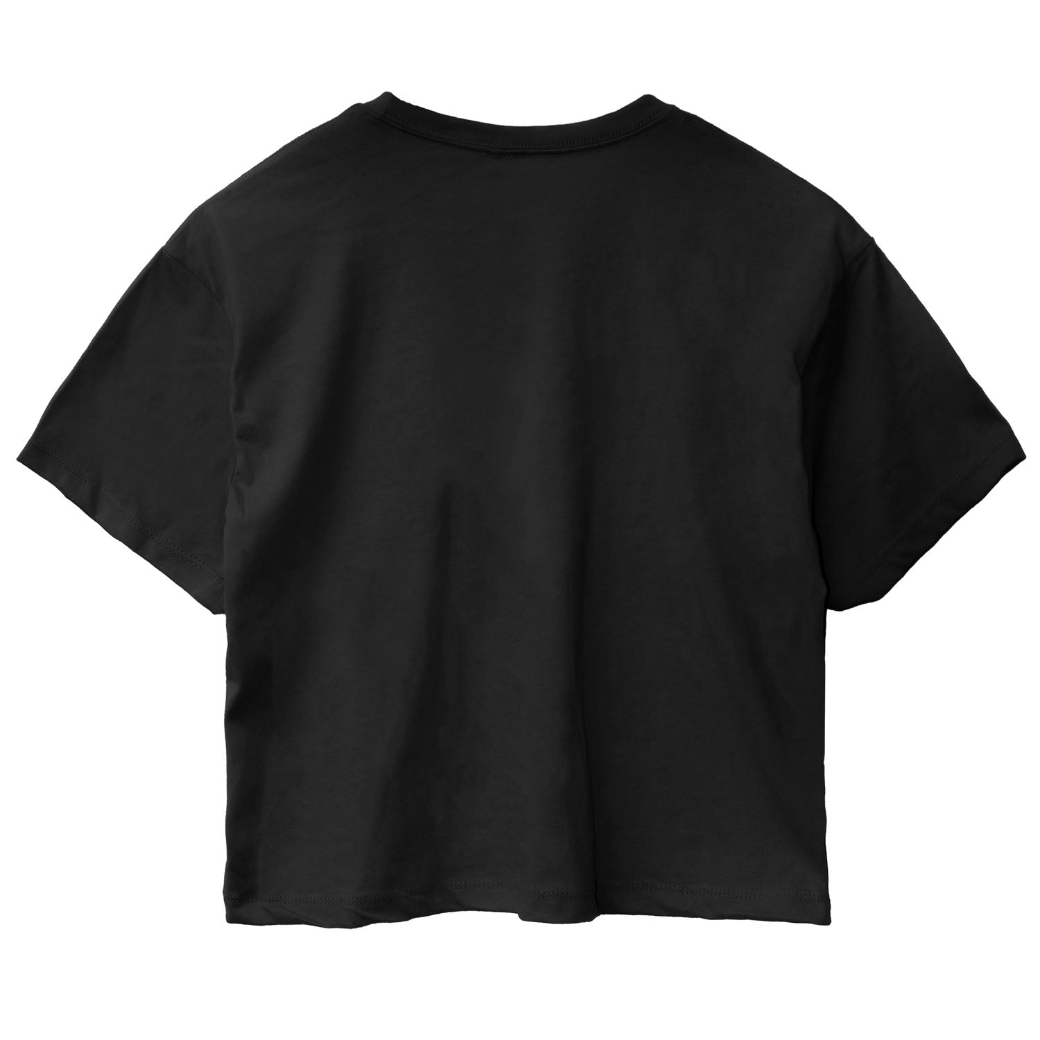 Back view of black women's crop t-shirt with no graphic