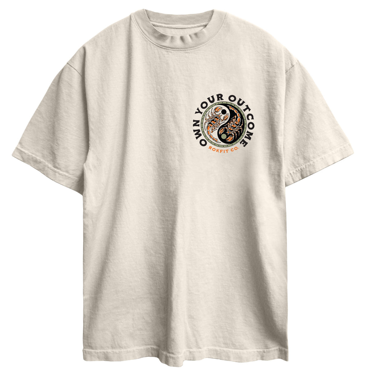 Front view of unisex cream Street Tee with 'Excuses or Reasons' graphic