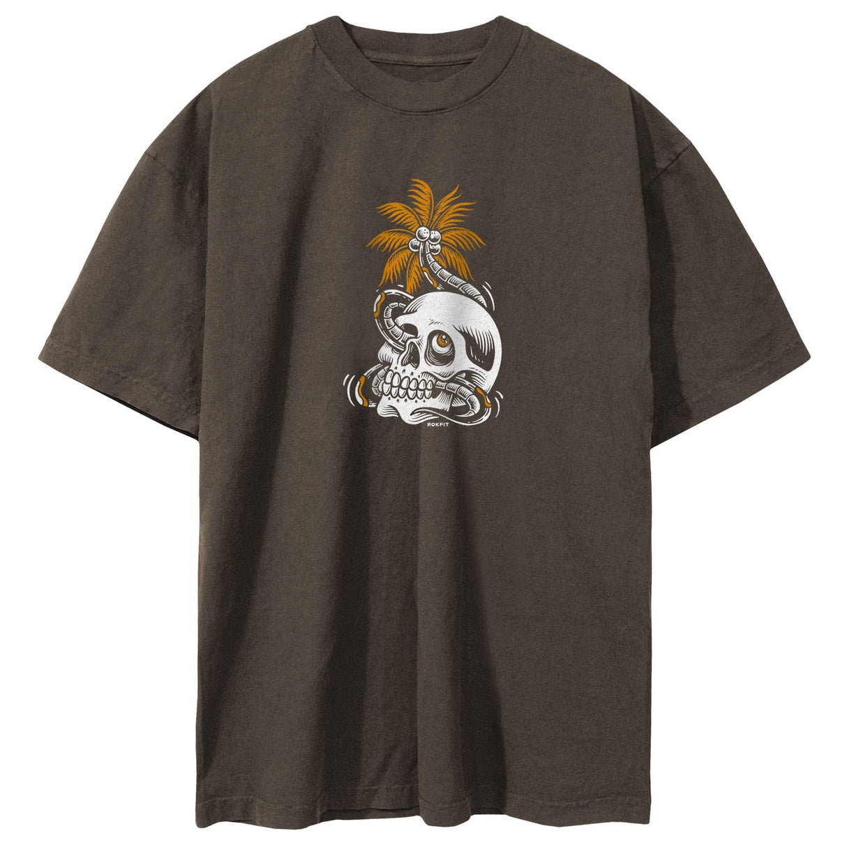 Front view of brown unisex Street Tee with 'Mental Vacation' graphic