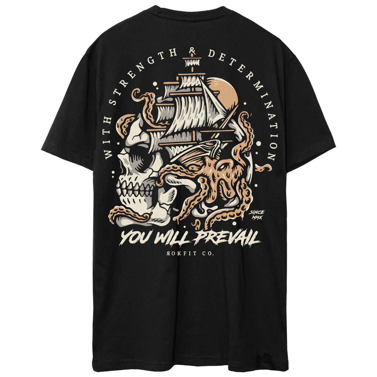 Back view of unisex black Active Tee with 'You Will Prevail' graphic