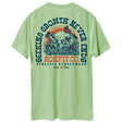 Back view of unisex heather green Active Tee with 'Seeking Growth Never Ends' graphic