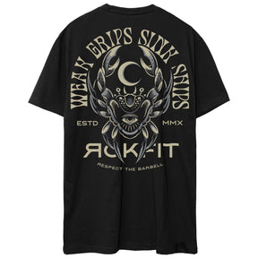 Back view of unisex black Active Tee with 'Weak Grips Sink Ships' graphic