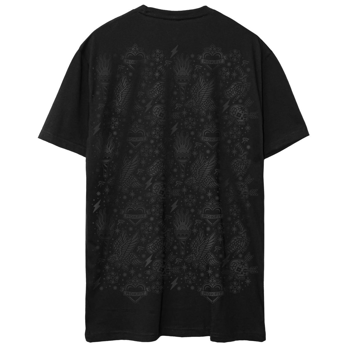 Back view of black unisex Active Tee with 'Black Flash' graphic