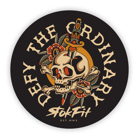 Front view of Sticker with 'Defy The Ordinary' graphic