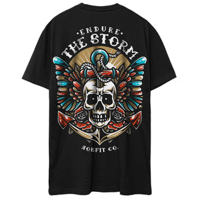 Back view of black unisex Active Tee with 'Endure The Storm' graphic