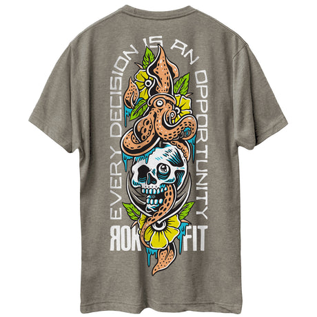 Back view of unisex Active Tee with 'Every Decision' graphic